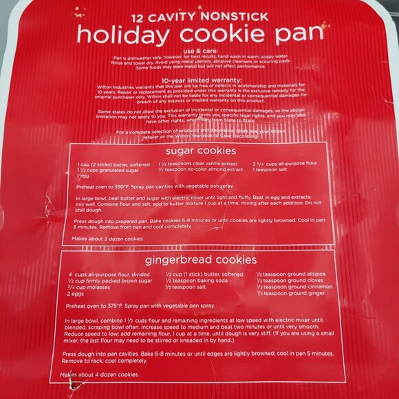 Wilton 12-Cavity Nonstick Christmas Holiday Cookie Pan Set of 2 - Picture 6 of 6